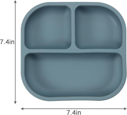 PandaEar Conjunto de 3 Pratos com Ventosa para Bebês, com Colheres, Pratos de Silicone para Crianças, Prato Dividido Inquebrável com Ventosa, Antiderrapante, Atóxico, Livre de BPA (Azul, Vermelho e Marrom)