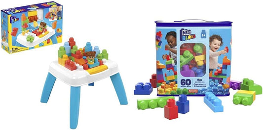 MEGA Conjunto de construção de mesa Bloks Build 'N Tumble com 2 recursos de queda, 23 blocos de construção grandes e 1 figura de amigos de bloco, conjunto de presente de brinquedo para idades de 1 e acima e conjunto