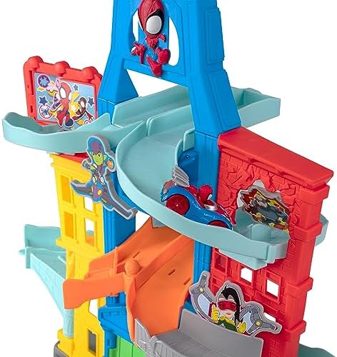 Conjunto de Pista Amazing Metals City do Homem-Aranha e seus Incríveis Amigos da Marvel, com 60 cm de altura - Inclui dois veículos exclusivos de metal fundido de 7,5 cm - Brinquedos de super-heróis para crianças a partir de 3 anos