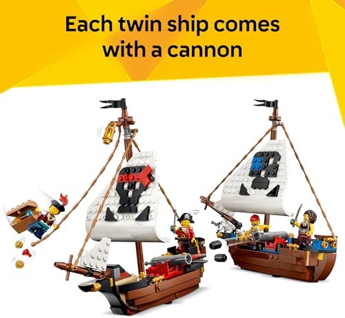LEGO Creator 3 em 1 Navio Pirata Icônico - Kit de Modelo que se Transforma em um Castelo ou 2 Barcos Gêmeos - Ideia de Decoração para Quarto Infantil - Presente de Aniversário para Meninos e Meninas a partir de 9 Anos - 31387