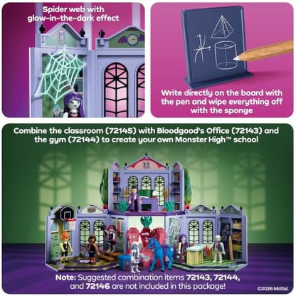 Playmobil | Monster High™ | Sala de Aula Monster High | Conjunto de Sala de Aula com Sr. Mummy, Spectra Vondergeist, Lousa e Teia de Aranha que Brilha no Escuro | Para Fãs a Partir de 5 Anos | 72145