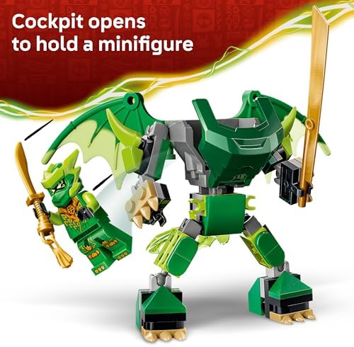 LEGO NINJAGO Pacote de Batalha do Robô Dragão do Lloyd - Brinquedo Ninja com Figura de Ação, 3 Minifiguras e Katanas - Decoração para Quarto Infantil - Presente para Meninos a partir de 6 Anos e Fãs de Dragões - 71862