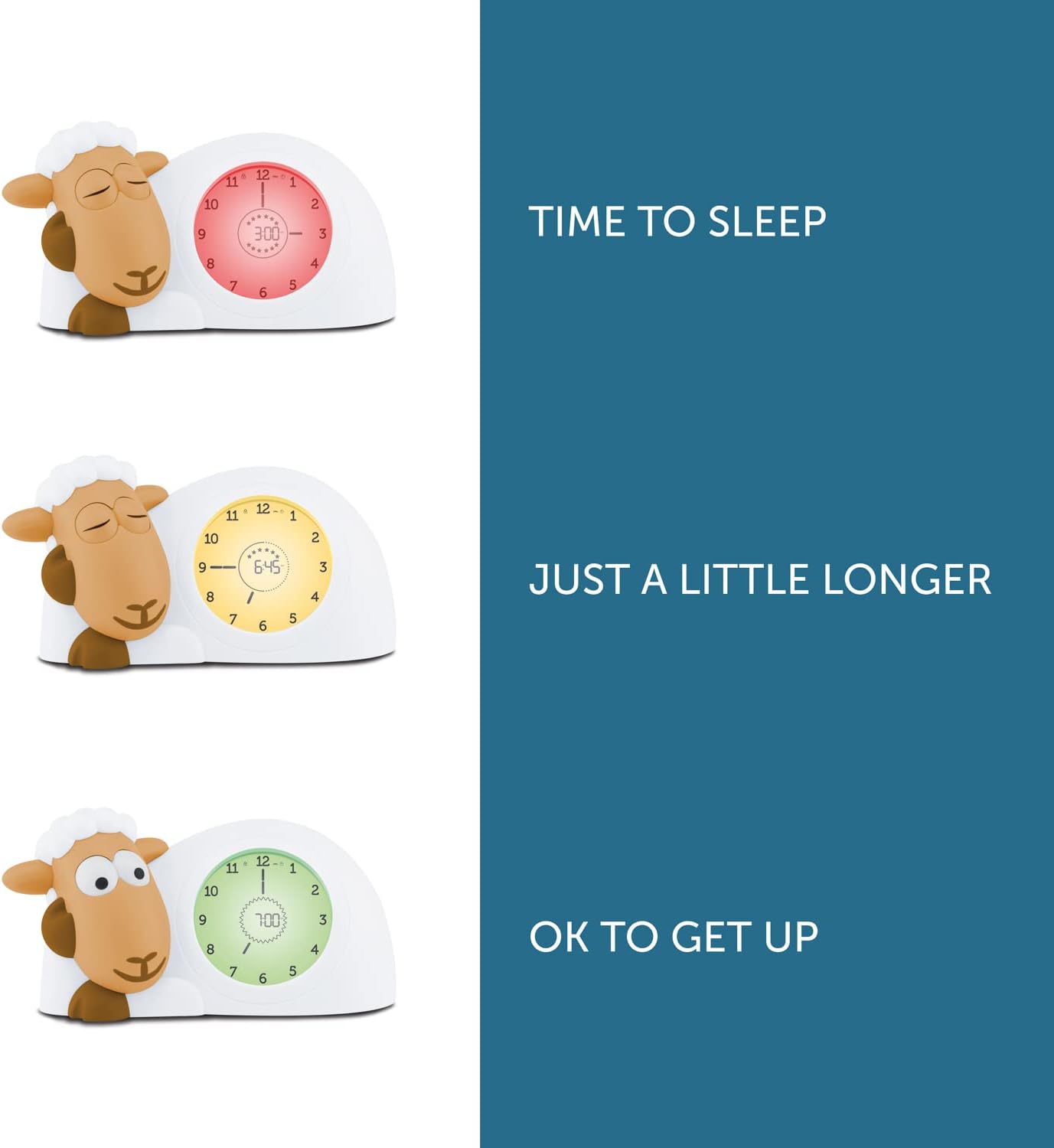 ZAZU Relógio Sam the Lamb - Relógio para treinamento de sono e luz noturna para crianças | Despertador iluminado | Ajuda a ensinar seu filho quando acordar com indicadores visuais | Brilho Ajustável | Desligamento automático