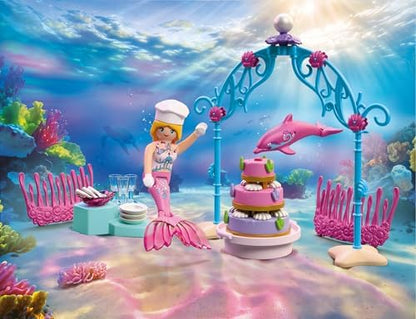 Playmobil | Fantasia e Magia | Buffet de Casamento Subaquático | Buffet com Bolo de Três Andares e Presilhas de Cabelo de Coral | Brinquedo para Crianças a partir de 4 Anos | 72108