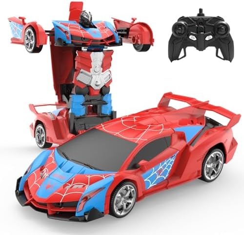 Carro de Controle Remoto Transformável DEERC, Robô RC de 2,4 GHz, Brinquedo Carro Aranha em Escala 1:18 com Transformação de Um Botão e Derrapagem com Rotação de 360° para Crianças de 4 a 7 Anos e de 8 a 12 Anos - Presente de Aniversário e Natal