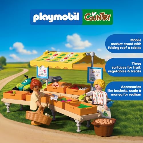 Playmobil | Country | Banca da Fazenda | Banca de Mercado Móvel com Quadriciclo, Produtos Frescos e Muitos Acessórios | Para Crianças a Partir de 4 Anos | 72164