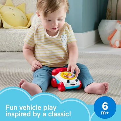 Fisher-Price Carrinho de brinquedo Baby com telefone que fala, empurre e emita sons para estimular o desenvolvimento de bebês a partir de 6 meses, JKD56