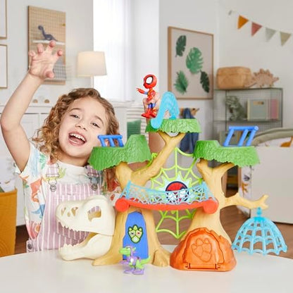 Homem-Aranha e seus amigos incríveis - Conjunto de brinquedo Casa na Árvore Dino-Webs da Marvel - Super-heróis