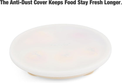 PandaEar Conjunto de 3 Pratos Infantis em Aço Inoxidável com Ventosa e Tampa, Antiderrapantes e com Capa de Silicone, para Crianças e Bebês, Inquebráveis e Sem Sujeira (Azul, Verde e Marrom)