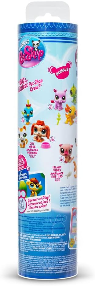 Littlest Pet Shop Pet Trio Tube Island Vibes | Cada Pet Trio Tube contém 3 mini brinquedos LPS, 1 acessório, 1 cartão colecionável e 1 código virtual | Brinquedos colecionáveis para meninas e meninos