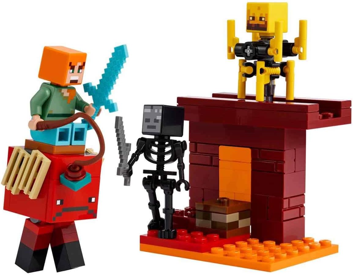 LEGO Minecraft The Nether Lava Battle Building Toy Set com uma figura de Alex, além de Mobs incl. Wither Skeleton, Blaze and a Strider – Presente de aniversário para meninos, meninas e jogadores com mais de 6 anos