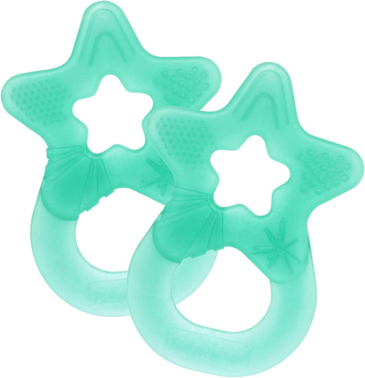 Dentistar Star Teether Pacote de 2, brinquedo de dentição para bebês com mais de 3 meses, anel de dentição de bebê de silicone macio para alívio da dor nos dentes e gengivas