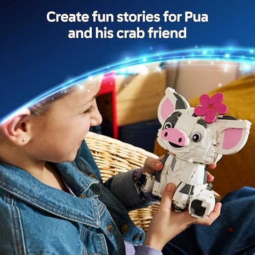 LEGO | Figura do Porquinho Pua da Moana da Disney - Porquinho de Brinquedo com Flor, Caranguejo e Suporte para Jangada para Decoração de Quarto Infantil - Presente de Aniversário para Meninas a partir de 9 Anos e Fãs do Filme - 43292