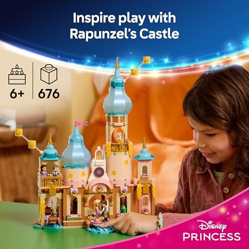 LEGO | Castelo da Rapunzel da Disney - Modelo de Exibição com 4 Mini Bonecas, Figura do Pascal e Acessórios - Presente de Aniversário para Meninas a partir de 6 Anos e Fãs do Filme Enrolados - 43297