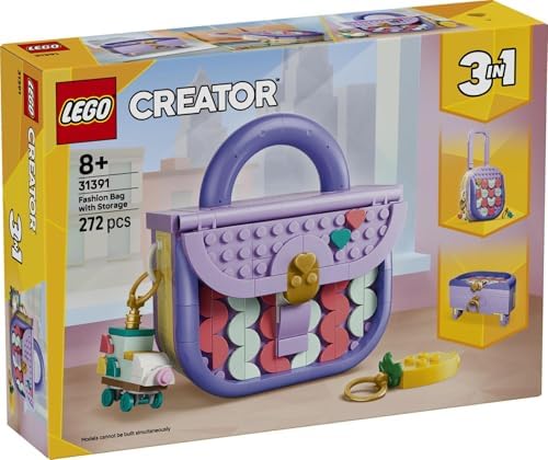 LEGO Creator Bolsa de Arte e Moda 3 em 1 com Brinquedo de Armazenamento - Kit de Modelo que se Transforma em Mala ou Caixa de Armazenamento - Decoração DIY para Quarto Infantil - Presente de Aniversário para Meninas e Meninos a partir de 8 Anos - 31391