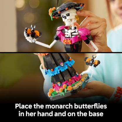 LEGO Ideas La Catrina – Kit de modelo para adultos, inclui figura de esqueleto com flores artificiais e borboletas-monarca – Decoração de Día de los Muertos – Ideia de presente "faça você mesmo" – 21372