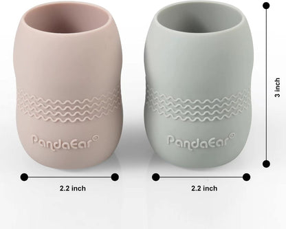 PandaEar (Pacote com 2 Copos de Treinamento para Bebês e Crianças Pequenas, Copo de Água Antivazamento, 100% Silicone, Copo de Treinamento para Beber para Bebês e Crianças Pequenas (Rosa/Cinza)