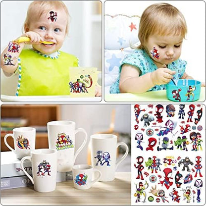 8 Folhas de Tatuagens Temporárias do Homem-Aranha e Seus Incríveis Amigos para Festas de Aniversário Infantis - Lembrancinhas e Decorações - Adesivos Fofos de Tatuagens Falsas para Festa do Aranha…