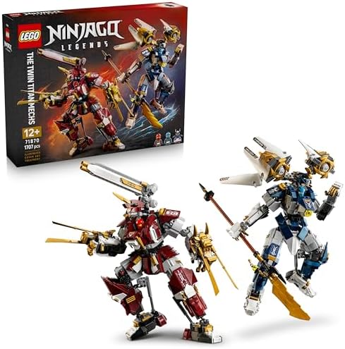 LEGO NINJAGO Os Mechs Titãs Gêmeos - Brinquedo Ninja com 2 Figuras de Ação e 3 Minifiguras, incluindo Kai e Nya - Decoração para Quarto Infantil - Presente de Aniversário para Meninos a partir de 12 Anos e Fãs Adolescentes - 71870