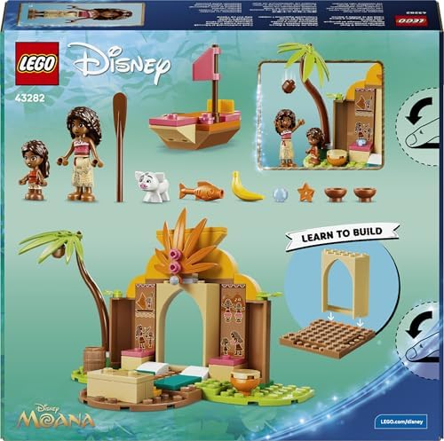 LEGO | Casa e Barco da Vila Moana da Disney - Conjunto Educativo com 2 Mini Bonecas e Figura do Animal Pua - Presente de Aniversário para Meninas e Fãs a partir de 4 Anos - 43282