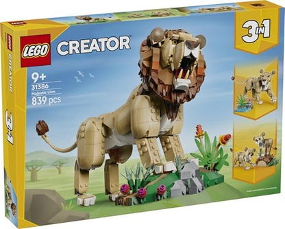 LEGO Creator 3 em 1 Animais Selvagens: Leão Majestoso de Brinquedo - Figura de Animal que se Transforma em uma Leoa ou 2 Filhotes - Decoração DIY para Quarto Infantil - Presente de Aniversário para Meninas e Meninos a partir de 9 Anos - 31386
