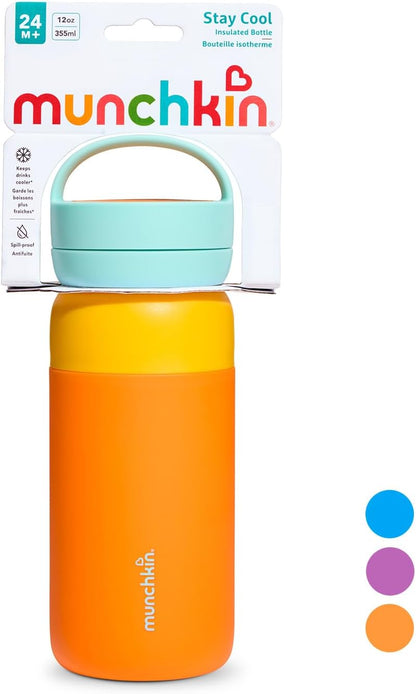Munchkin Garrafa de Água Térmica com Canudo Stay Cool | 24m+ | 355ml | Laranja