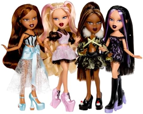 Bratz Boneca Stylin’ Birthdayz – Cloe com roupa de festa em camadas (incluindo camiseta unissex tamanho GG), salto alto e bolsa rosa, camiseta com estampa gráfica, embalagem com tema de aniversário – Coleção Stylin’ Birthdayz