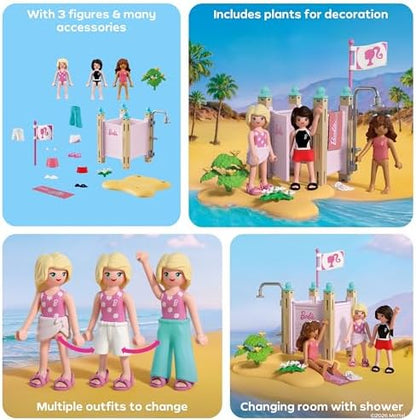Playmobil | Barbie x Barbie Beach: Jogo de Vestir | Provador e Chuveiro com Barbie, Teresa e Renee | Estimula a Criatividade e o Faz de Conta | Para Crianças a Partir de 4 Anos | 72124
