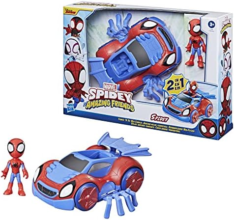 Homem-Aranha e seus amigos incríveis - Figura de ação Marvel Change 'N Go Web-Crawler e Homem-Aranha, veículo 2 em 1, figura de 10 cm, para crianças a partir de 3 anos