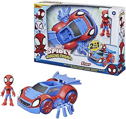 Homem-Aranha e seus amigos incríveis - Figura de ação Marvel Change 'N Go Web-Crawler e Homem-Aranha, veículo 2 em 1, figura de 10 cm, para crianças a partir de 3 anos