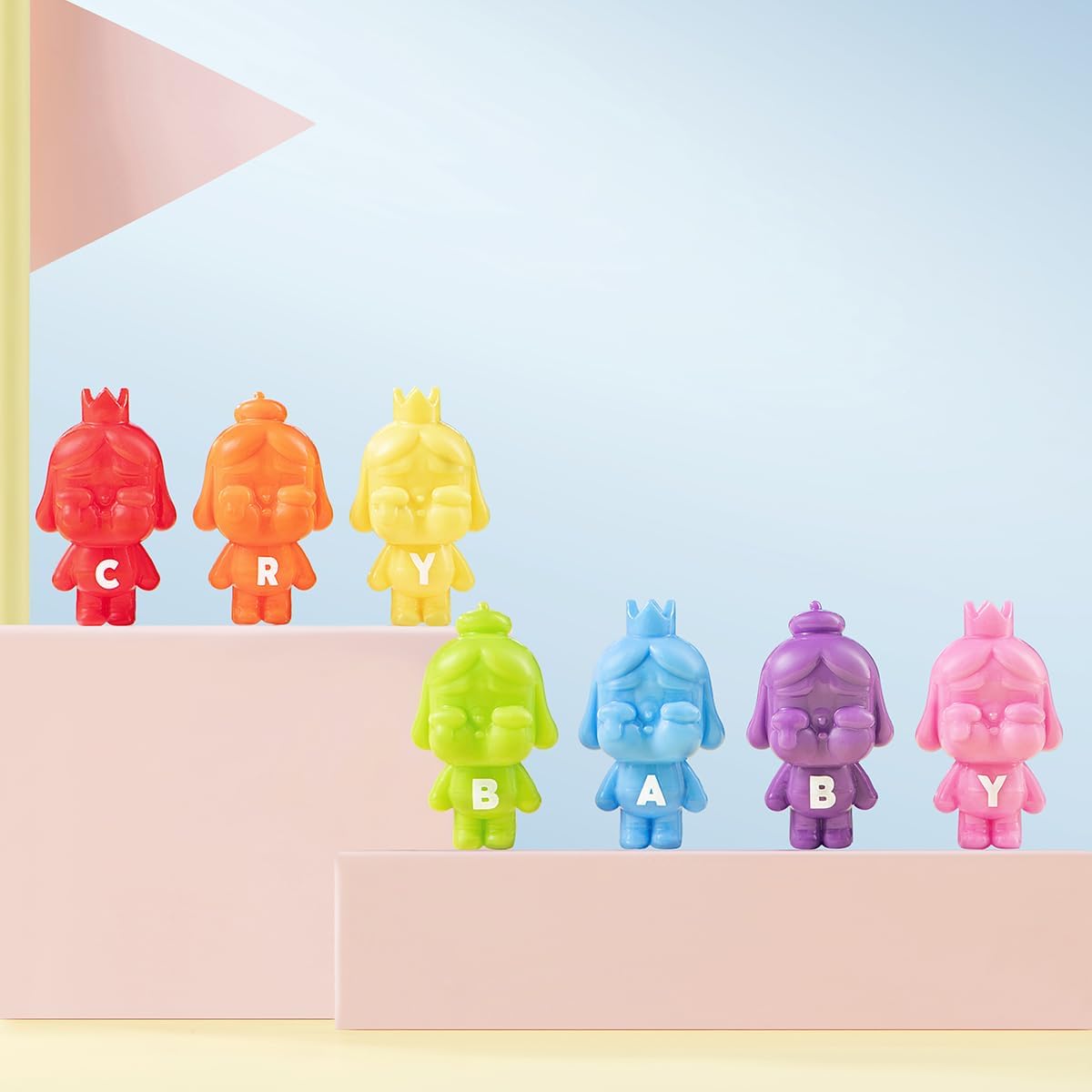 POP MART POP BEAN Crybaby Mini Figura Rainbow Set Series Conjunto Completo Chic Art Toy Articulado Personagem Design Premium Presentes para Mulheres Fãs-Colecionável