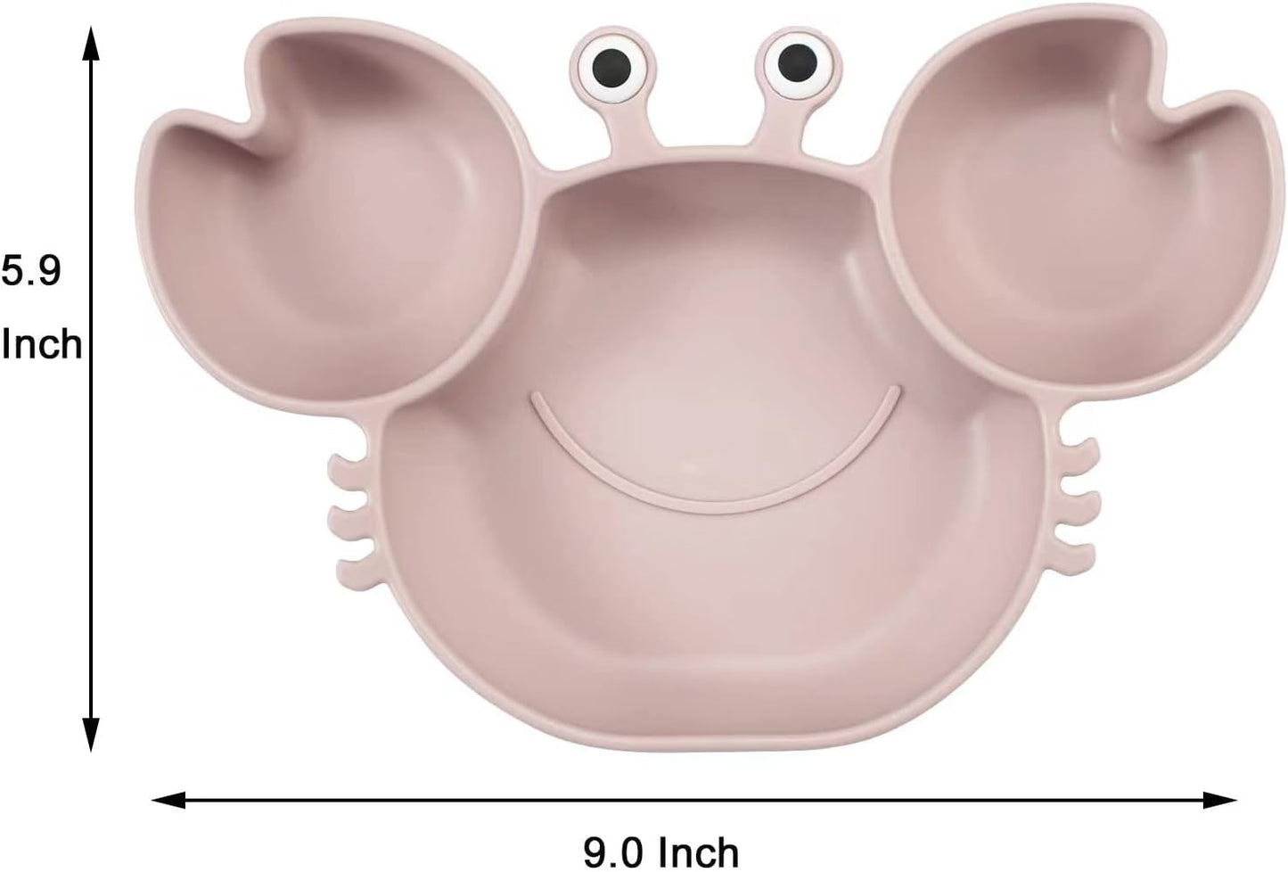 PandaEar Prato de silicone com ventosa + copo de transição + colher e garfo para alimentação infantil, prato dividido com ventosa para bebês e crianças pequenas, conjunto de itens para alimentação infantil, cor rosa caranguejo