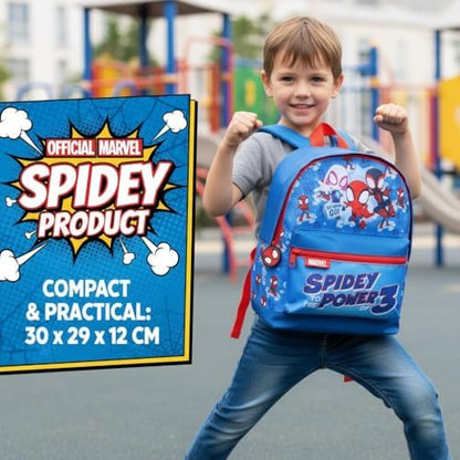 Mochila Infantil Marvel Homem-Aranha e Seus Incríveis Amigos | Mochila Escolar do Homem-Aranha Leve e Resistente em Poliéster | Perfeita para Creche, Pré-escola e Viagens | Design "Homem-Aranha ao Poder 3"