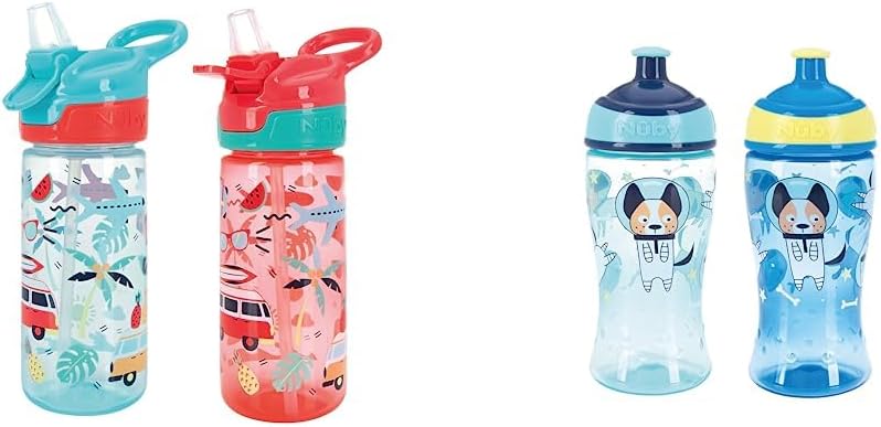 Nuby Garrafa de água Super Quench - Copo com canudinho antiderramamento para crianças pequenas | 540 ml/19 oz | Alça de transporte | Fluxo livre | Pode ser lavado na máquina de lavar louça e esterilizado | Copo adequado para crianças de 18 meses ou mais