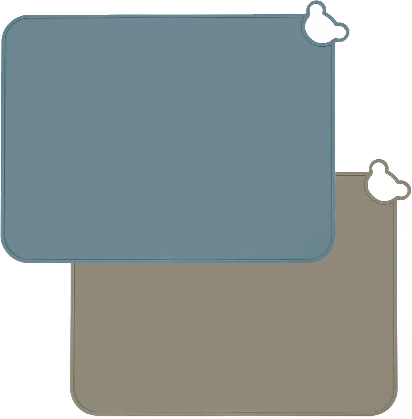 PandaEar Conjunto de 2 jogos americanos de silicone para crianças, jogos americanos para bebês, laváveis, antiderrapantes, tapete portátil para amassar, ideal para mesas de jantar e restaurantes - Azul e Marrom