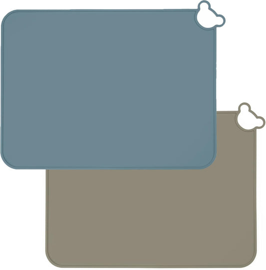 PandaEar Conjunto de 2 jogos americanos de silicone para crianças, jogos americanos para bebês, laváveis, antiderrapantes, tapete portátil para amassar, ideal para mesas de jantar e restaurantes - Azul e Marrom