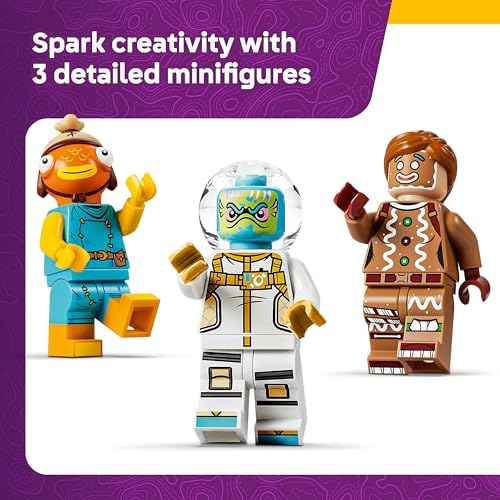 LEGO Fortnite Suprimentos - Minifiguras Fishstick, Leviathan e Ginger Gunner com acessórios, incluindo Suco Slurp - Decoração Gamer - Presente para meninos e meninas a partir de 10 anos e fãs - 77080