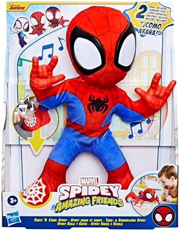 Homem-Aranha e seus Amigos Incríveis F6722 Marvel Homem-Aranha Dançando e Gatinho Brinquedo de Pelúcia Interativo Versão Espanhola