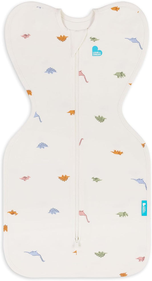 Love To Dream™ Swaddle UP™, Recém-nascido 2,2–3,8 kg – Creme Dinosnore | Ajuste perfeito, promove uma rotina de sono saudável | 1,0 Tog Ideal para primavera e verão (20–24 °C) | Algodão lavável à máquina com zíper duplo