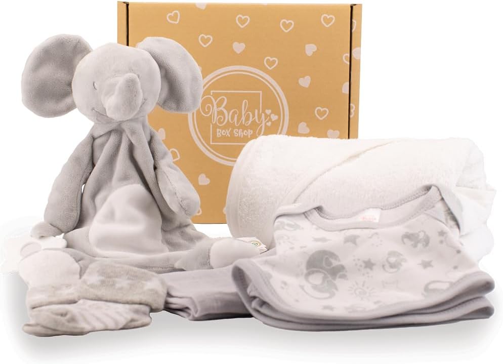Baby Box Shop - Toalha com capuz personalizada para bebê e cobertor de urso personalizado para bebê, itens essenciais para recém-nascidos, Baby Box Shop - 6 itens essenciais para recém-nascidos unissex