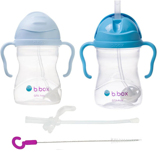 b.box Copo de Treinamento com Canudo, Pacote com 2 Unidades, Canudo de Reposição e Escova de Limpeza Grátis | Copos com Canudo para Bebês e Crianças a partir de 6 Meses | Copo Antivazamento Livre de BPA |