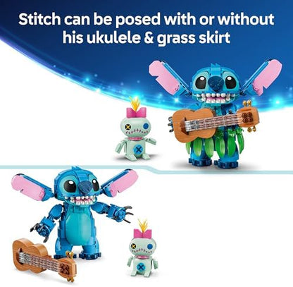 LEGO | Disney Stitch & Scrump Brinquedo - 2 Figuras com Acessórios, incluindo um Ukulele para Decoração de Quarto Infantil - Ideia de Presente de Aniversário para Meninas e Meninos a partir de 9 Anos e Fãs do Filme - 43296