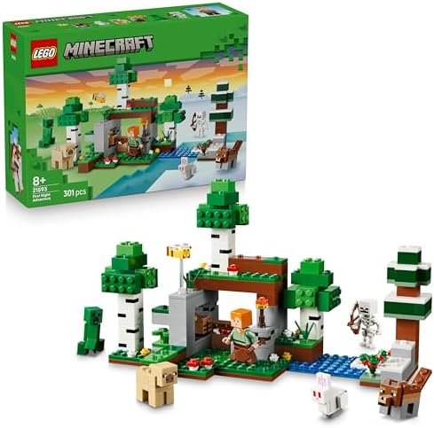 LEGO Minecraft Primeira Noite de Aventura - Brinquedo Interativo com 7 Figuras, incluindo Alex, Creeper, Esqueleto e Lobo da Floresta - Presente Gamer para Meninos e Meninas a partir de 8 Anos - 21593