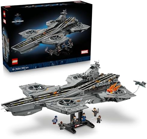 LEGO ǀ Marvel S.H.I.E.L.D. Helicarrier - Kit de Modelo de Porta-Aviões para Adultos - 6 Minifiguras incluindo Capitão América e Nick Fury - Decoração de Prateleira DIY - Presente dos Vingadores para Fãs - 76354
