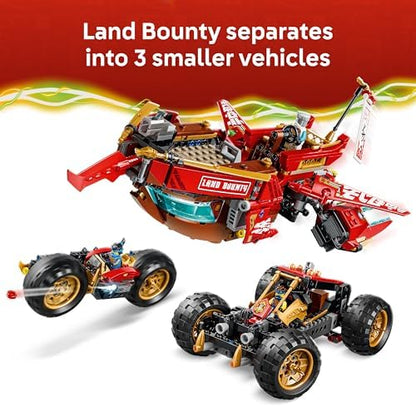 LEGO NINJAGO Land Bounty - Brinquedo Ninja 3 em 1 que se transforma em barco voador, carro e moto - Inclui 6 minifiguras - Presente de aniversário para meninos a partir de 9 anos e fãs de Dragon Ball Rising - 71869