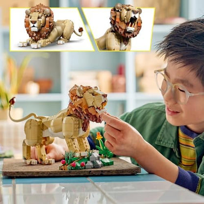 LEGO Creator 3 em 1 Animais Selvagens: Leão Majestoso de Brinquedo - Figura de Animal que se Transforma em uma Leoa ou 2 Filhotes - Decoração DIY para Quarto Infantil - Presente de Aniversário para Meninas e Meninos a partir de 9 Anos - 31386