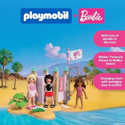 Playmobil | Barbie x Barbie Beach: Jogo de Vestir | Provador e Chuveiro com Barbie, Teresa e Renee | Estimula a Criatividade e o Faz de Conta | Para Crianças a Partir de 4 Anos | 72124