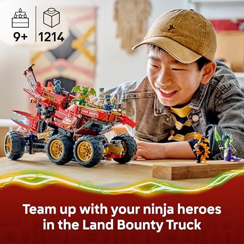 LEGO NINJAGO Land Bounty - Brinquedo Ninja 3 em 1 que se transforma em barco voador, carro e moto - Inclui 6 minifiguras - Presente de aniversário para meninos a partir de 9 anos e fãs de Dragon Ball Rising - 71869