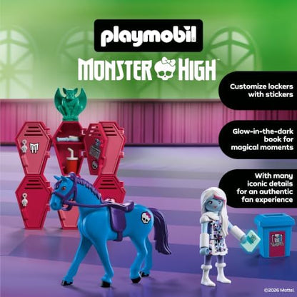 Playmobil | Monster High™ | Monster High: Abbey e os Armários | Cenário de corredor da escola com Abbey Bominable, Nightmare, livro que brilha no escuro e armários | Para fãs a partir de 5 anos | 72146
