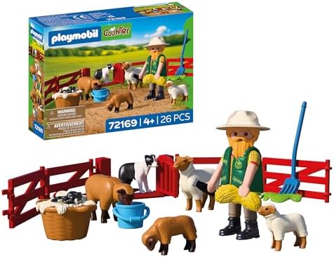 Playmobil | Country | Jovem Pastor | Conjunto de Ovelhas com Cordeiros, Cão Pastor, Cercado e Acessórios | Para Crianças a partir de 4 Anos | 72169